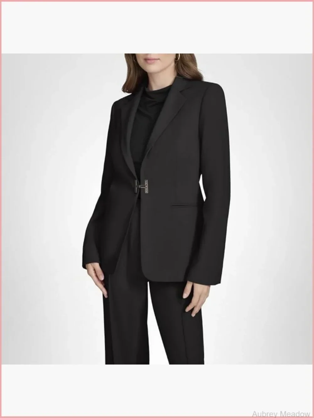 Women's H Closure Woven Blazer Office Workwear Suit Jacket